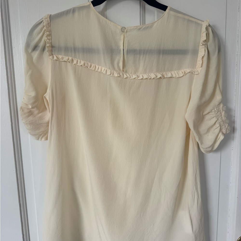 Miu Miu Cream Ruffle Yoke Short Sleeve Blouse - Picture 7 of 7
